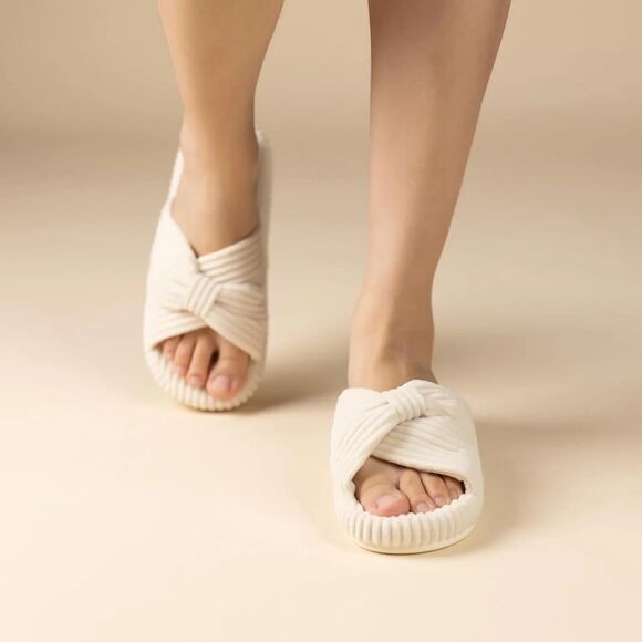 Size 8.5 Women's Slippers Ilanktozi Memory Foam Corduroy Bow Crossbands Slides - Picture 2 of 6